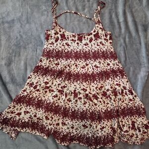 Brandy Melville Red and Cream Floral Dress